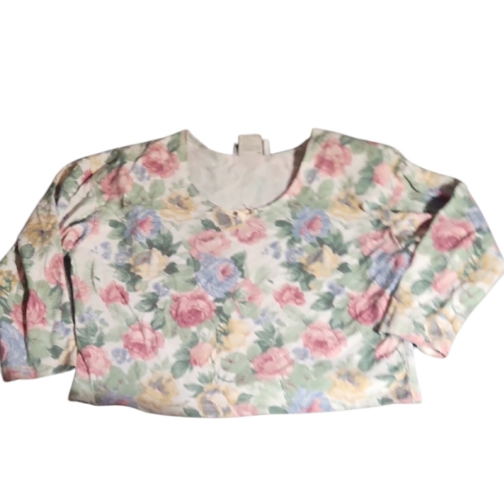 U.S.A Made Vintage Jr Med A. Byer Cream Puff Sleeve Boxy Crop Floral shirt